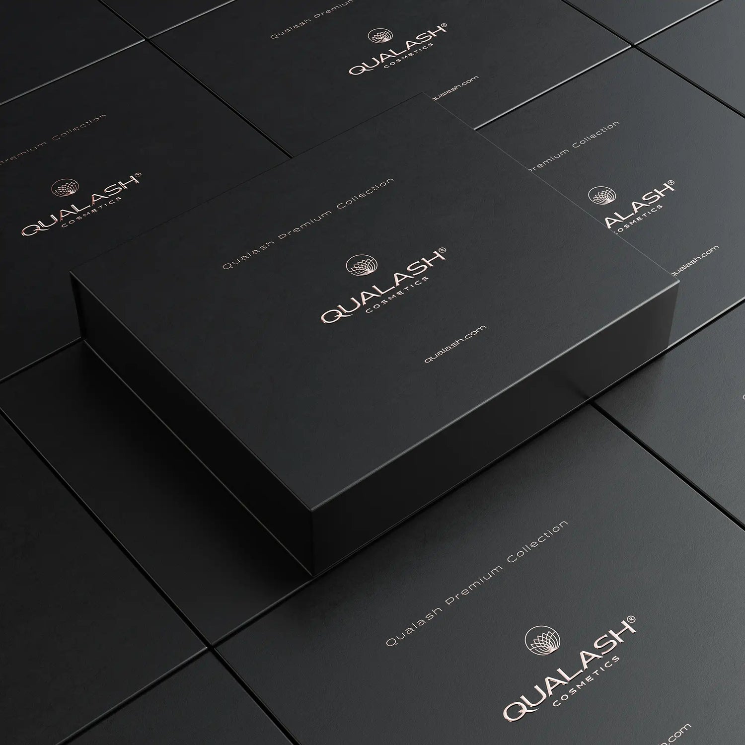 Closed Qualash Premium Collection box on branded background